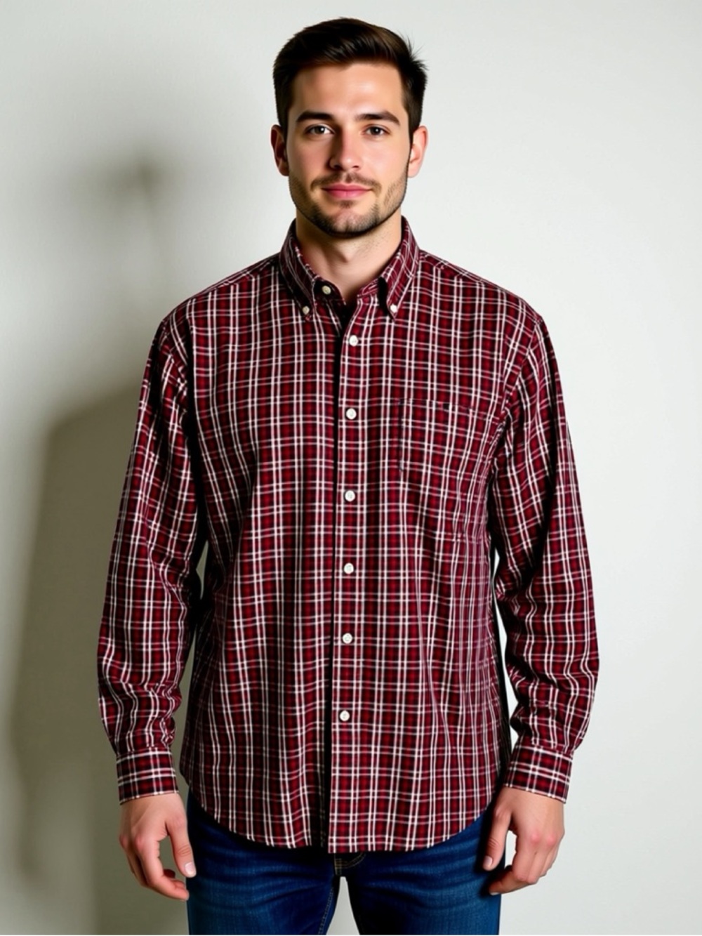 Men’s Chaps Red Plaid Button Down Shirt XL